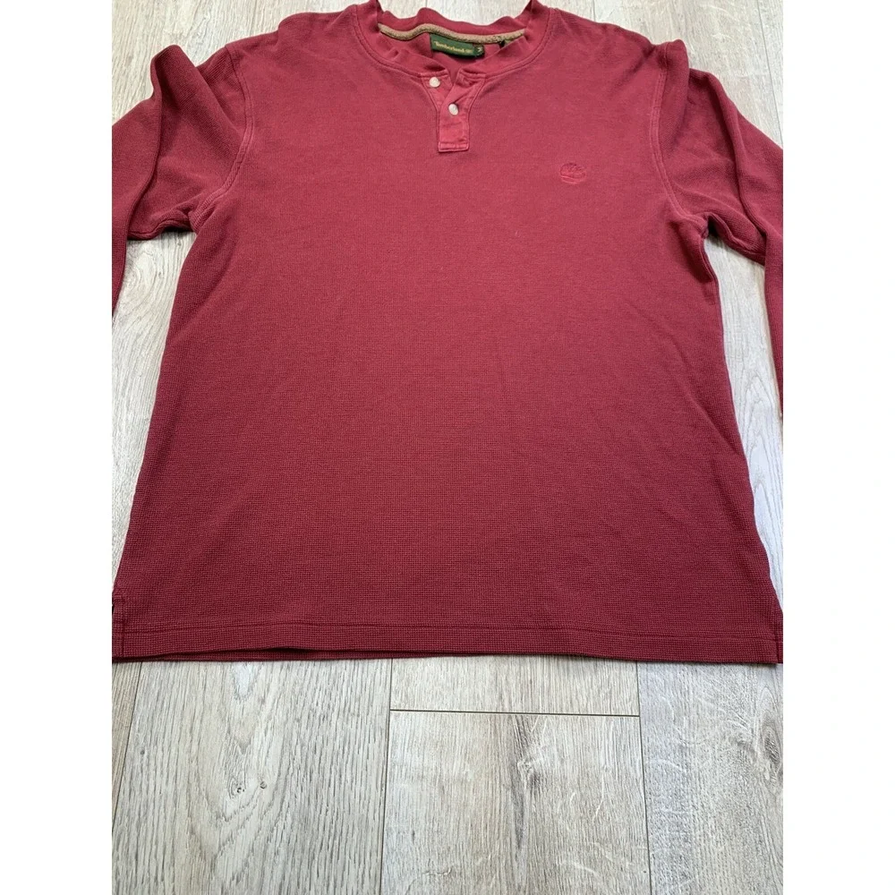 VTG Timberland Men Red Cotton 1/4 Button Long Sleeve Heavy Pullover Shirt Size M
